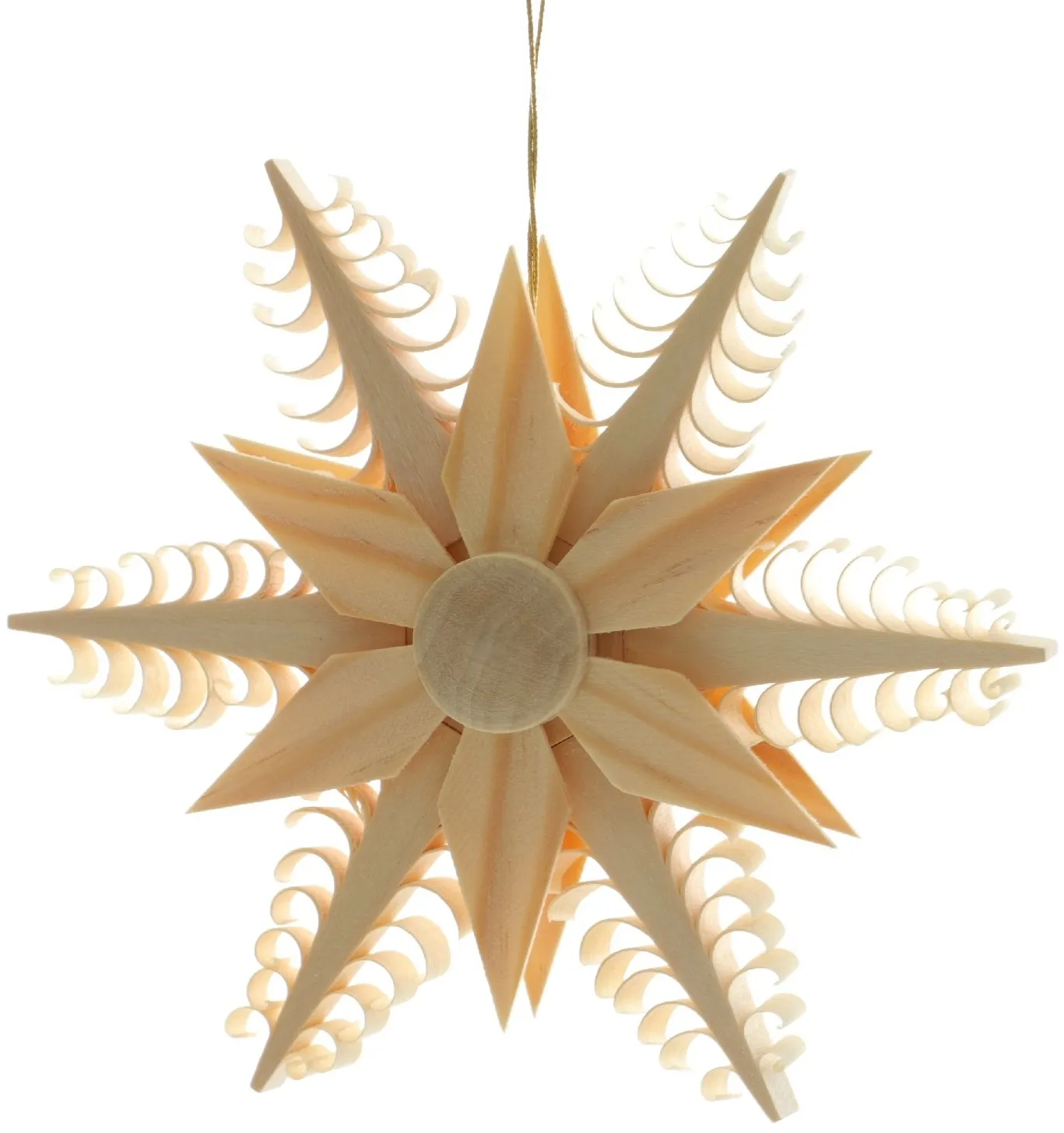 Christbaumschmuck – filigraner, handgefertigter Spanstern mit sechs Bäumchen und beidseitigem Kiefernstern – BxHxT ca. 11,5x11,5x2 cm - Filigraner ...