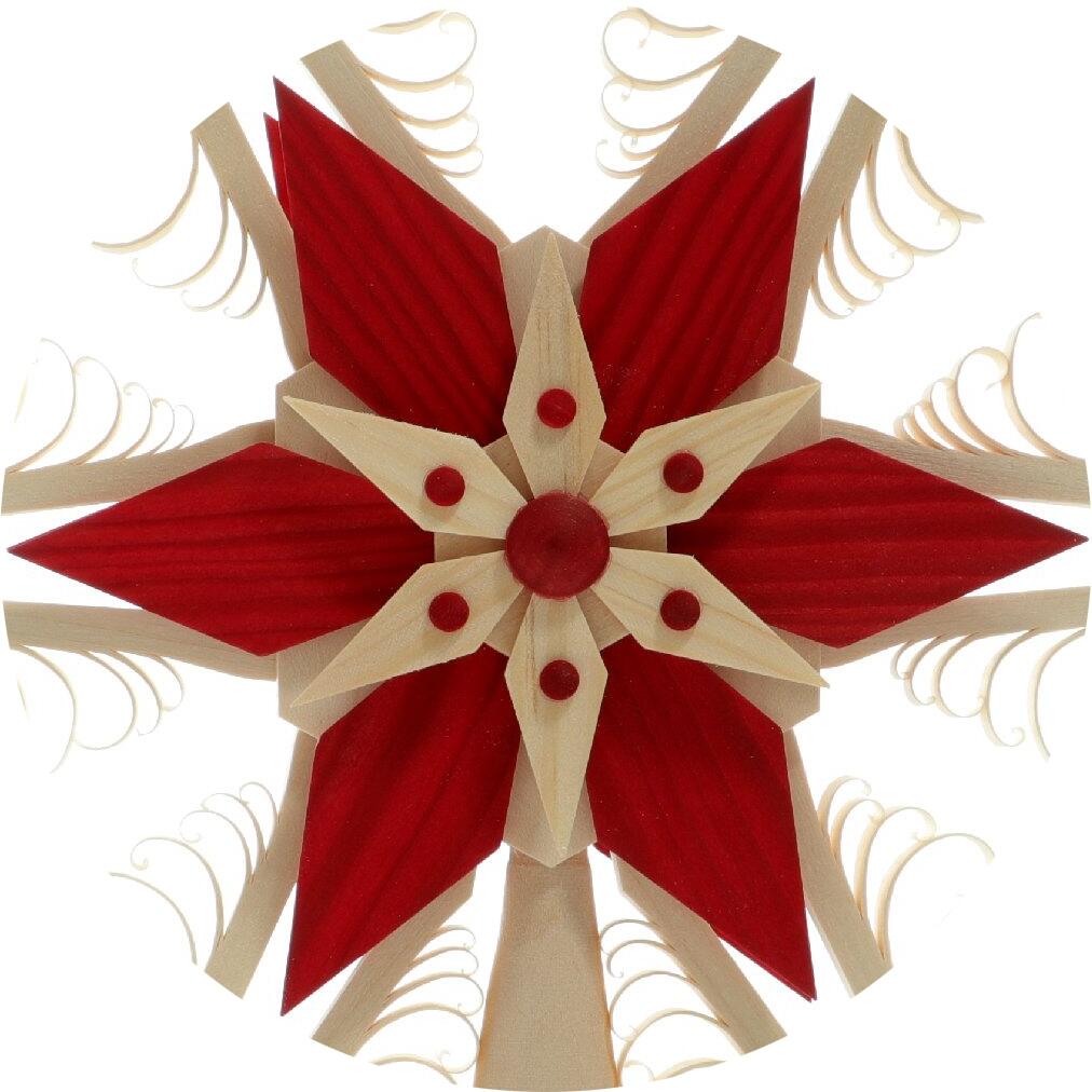 Christbaumspitze Spanstern el. Beleuchtet Mittig mit Holzstern Rot - Ansicht Detail
