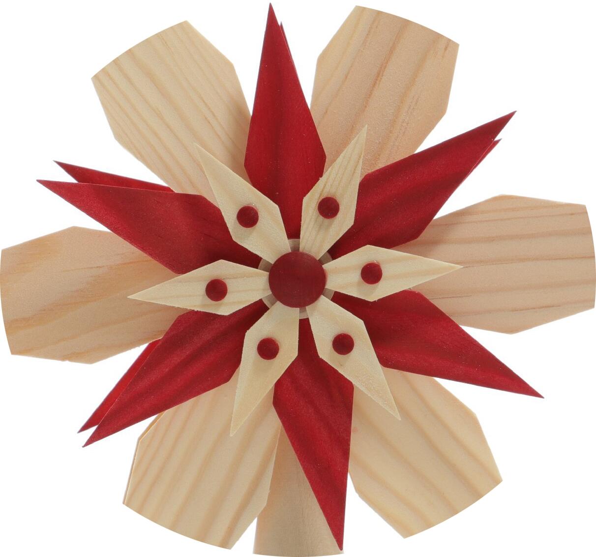 Baumschmuck - Filigrane, handgefertigte Baumspitze mit großem Holzstern, kleinen Holzsternen und Beleuchtung – BxHxT ca. 25x25x7 cm - ...