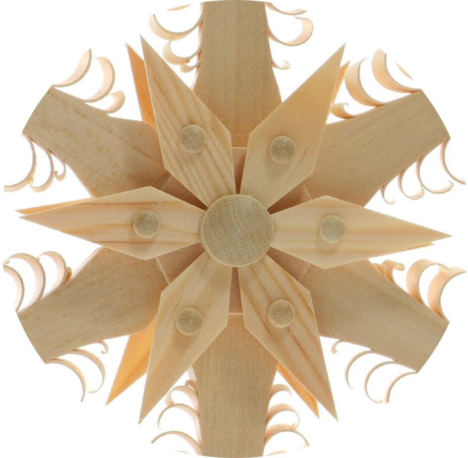 Fensterschmuck – Filigraner, handgefertigter Spanstern mit sechs kunstvoll gestochenen Spanbäumen und Holzsternsegmenten auf beiden Seiten – BxHxT ...