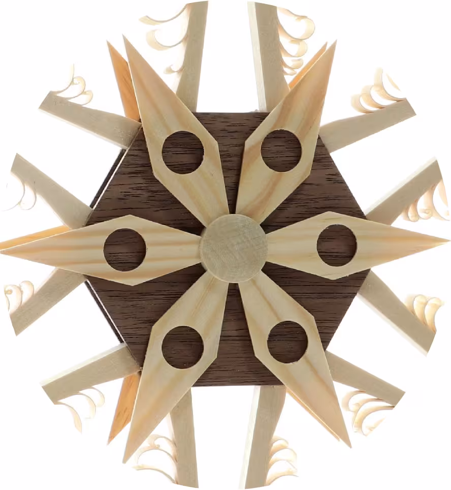 Fensterschmuck – kunstvoller, handgefertigter Spanstern mit dunklem Mittelteil und Holzstern – BxHxT ca. 33x33x3 cm - Detailansicht eines ...