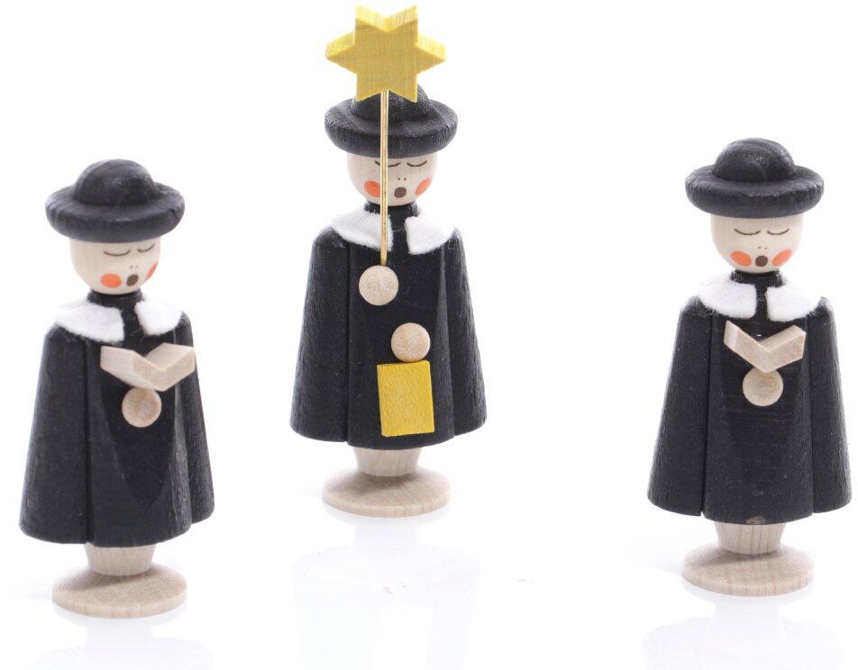 Miniaturfiguren - 3 Seiffener Kurrendefiguren mit Buch und Stern Schwarz -Ansicht 1 - Hergestellt im