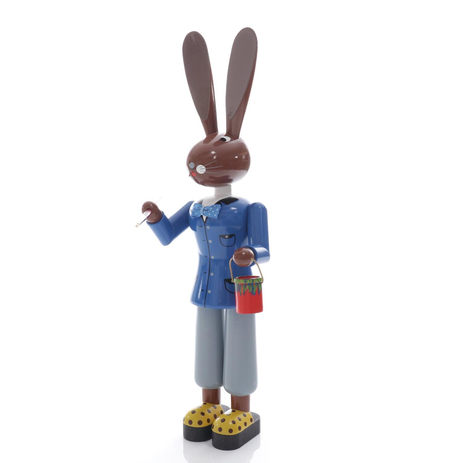 Osterfigur - Großer blauer Osterhase mit Pinsel und Farbeimer - Höhe 42cm