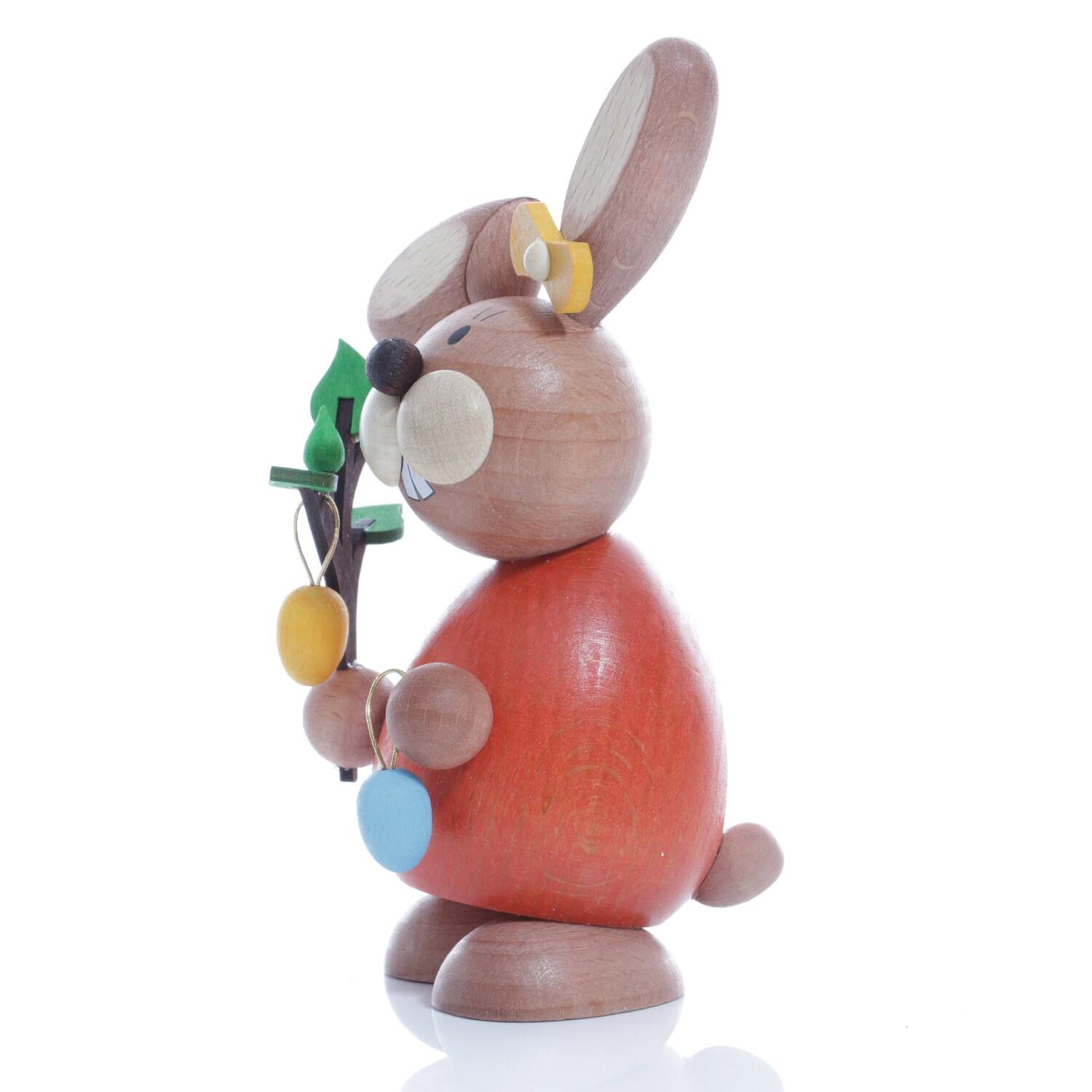 Osterfigur – Liebevoll bemalte stehende Häsin mit Frühlingszweig und Eiern – HxB ca. 12x5 cm