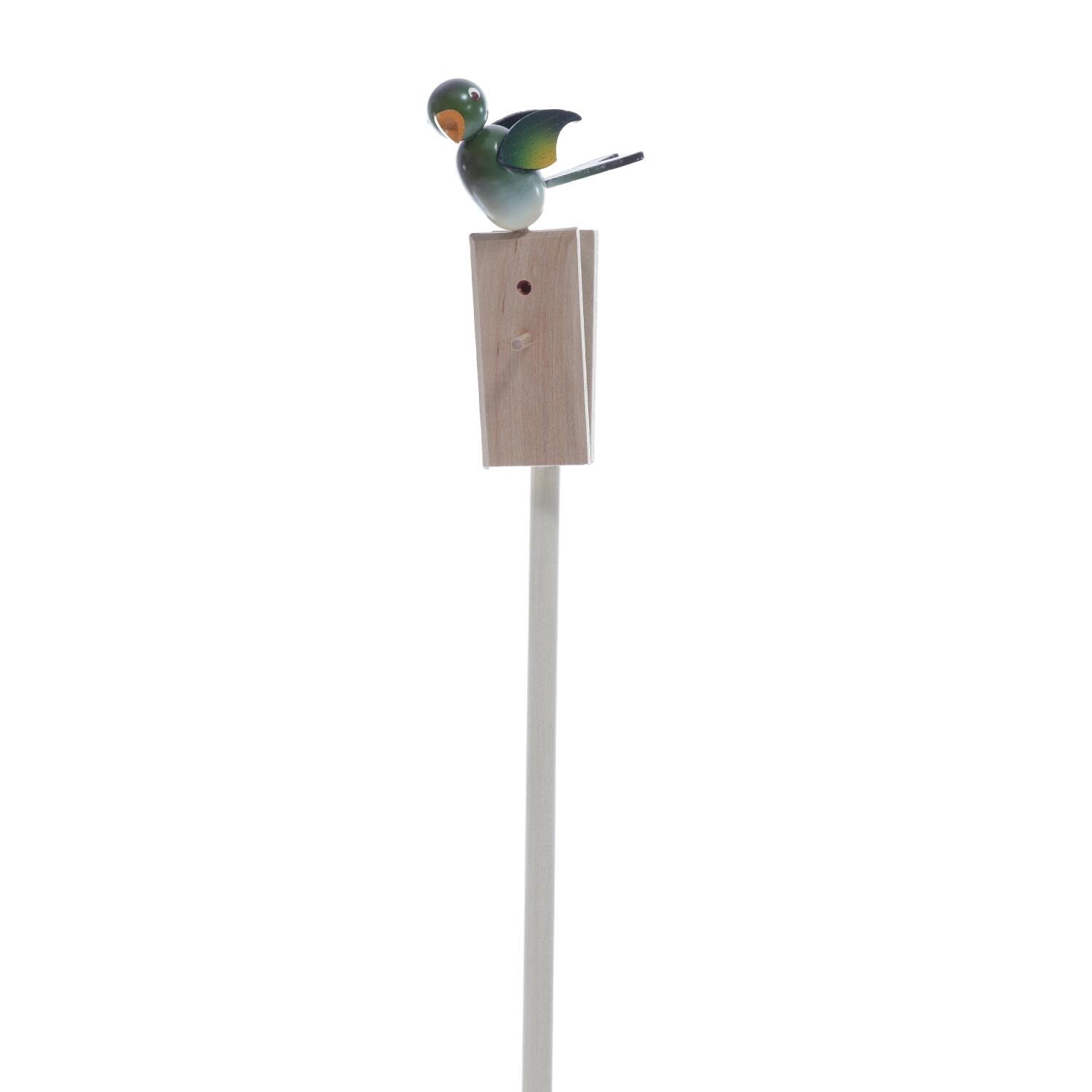 Frühlingsdekoration - Blumentopfstecker - Singvogel Grünfink auf Vogelhaus - Vogel-Höhe=5cm