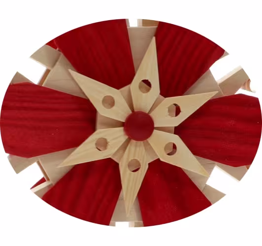 Fensterschmuck - Spanstern mit LED-Beleuchtung, 6 roten & 8 naturfarbenen Kiefernsternen, handgefertigt - BxHxT 40x40x6cm - Detailansicht ...