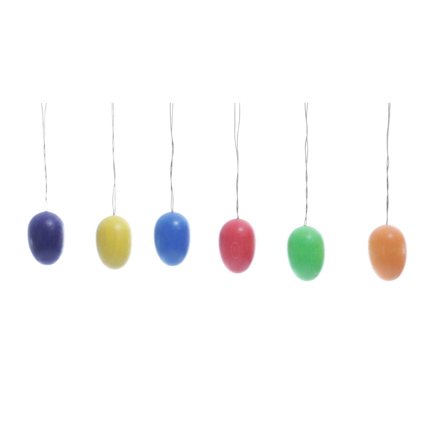 Strauchbehang – farbenfrohe, handbemalte Ostereier aus Holz, 6-teilig – HxBxT = 3,5 x 3,5 x 3,5 cm
