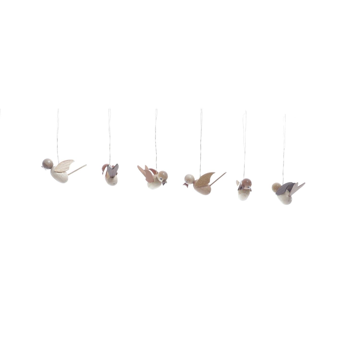 Strauchbehang - 6er Set - Singvögel naturfarben zum Aufhängen - HxBxT 4x2x6cm