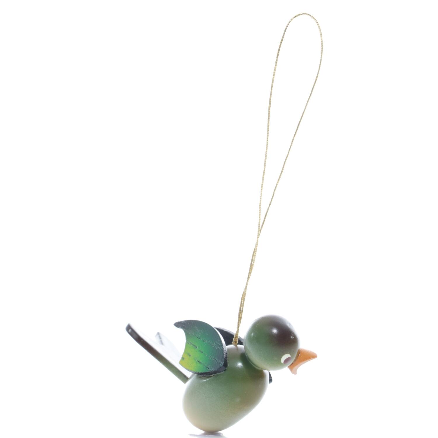 Strauchbehang – Singvogel Grünfink zum Aufhängen – HxBxT 4x2x6cm - Stauchbehang - Grünfink Deko-Vogel Aufhänger - Bild von rechts