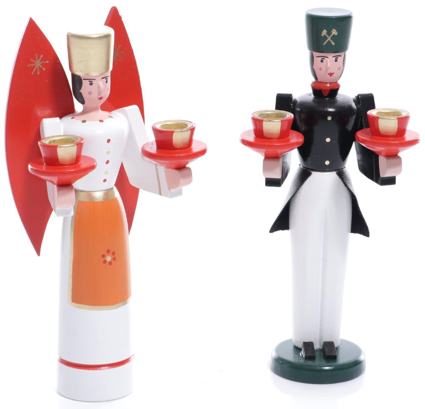 Weihnachtsfiguren - Engel blaue Flügel und Bergmann für Puppenlichte Bunt -Ansicht 1 - Hergestellt