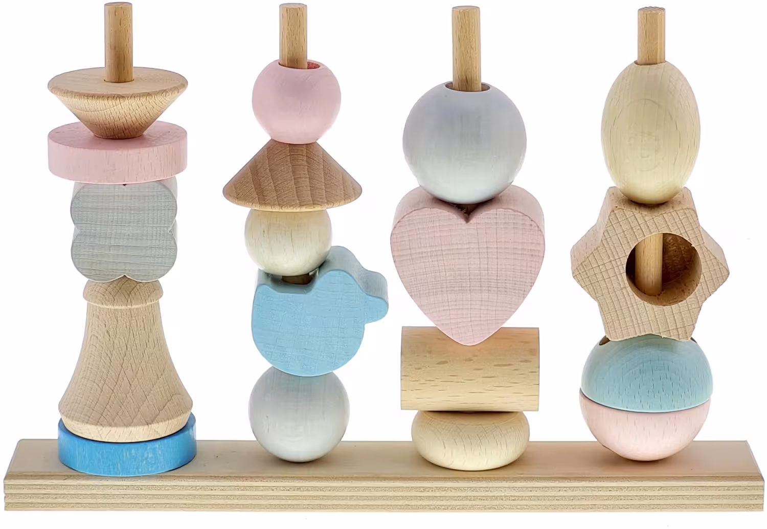 Steckspiel aus Holz mit farbenfrohen Steckelementen in sanften Pastelltönen von Hess Holz Spielzeug,