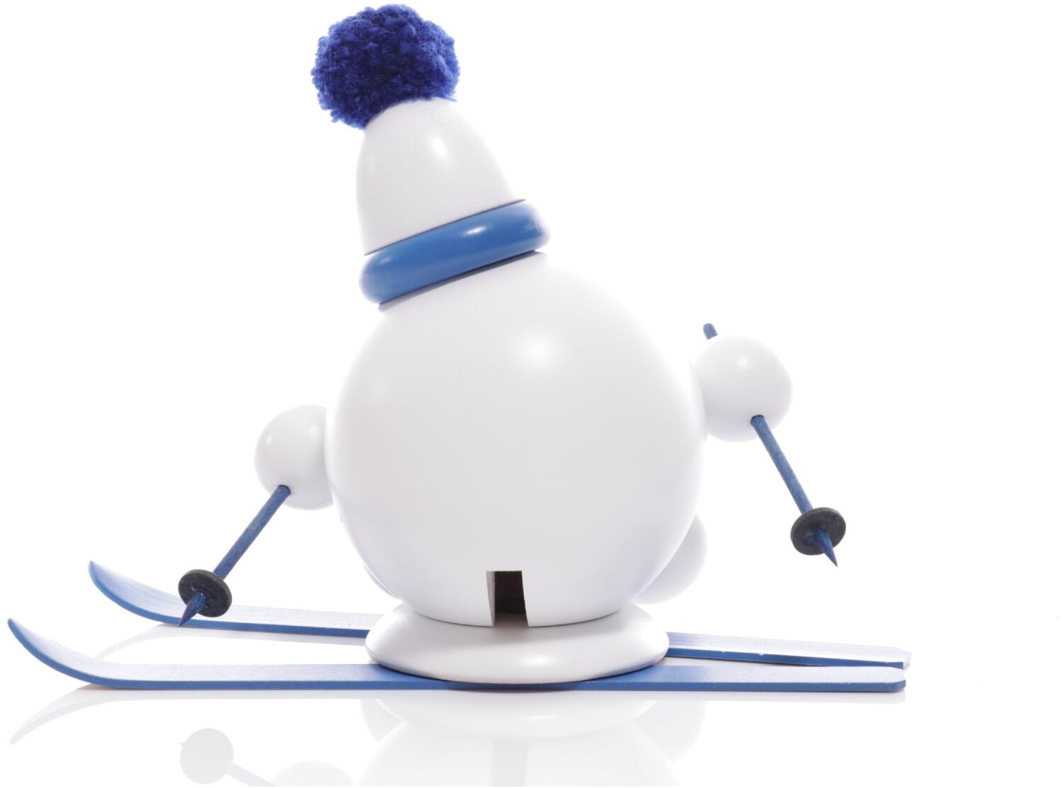 Räucherfigur - Räucherschneeball auf blauen Ski mit Mütze - Ansicht Hinten - Ein Eycatcher in jeder
