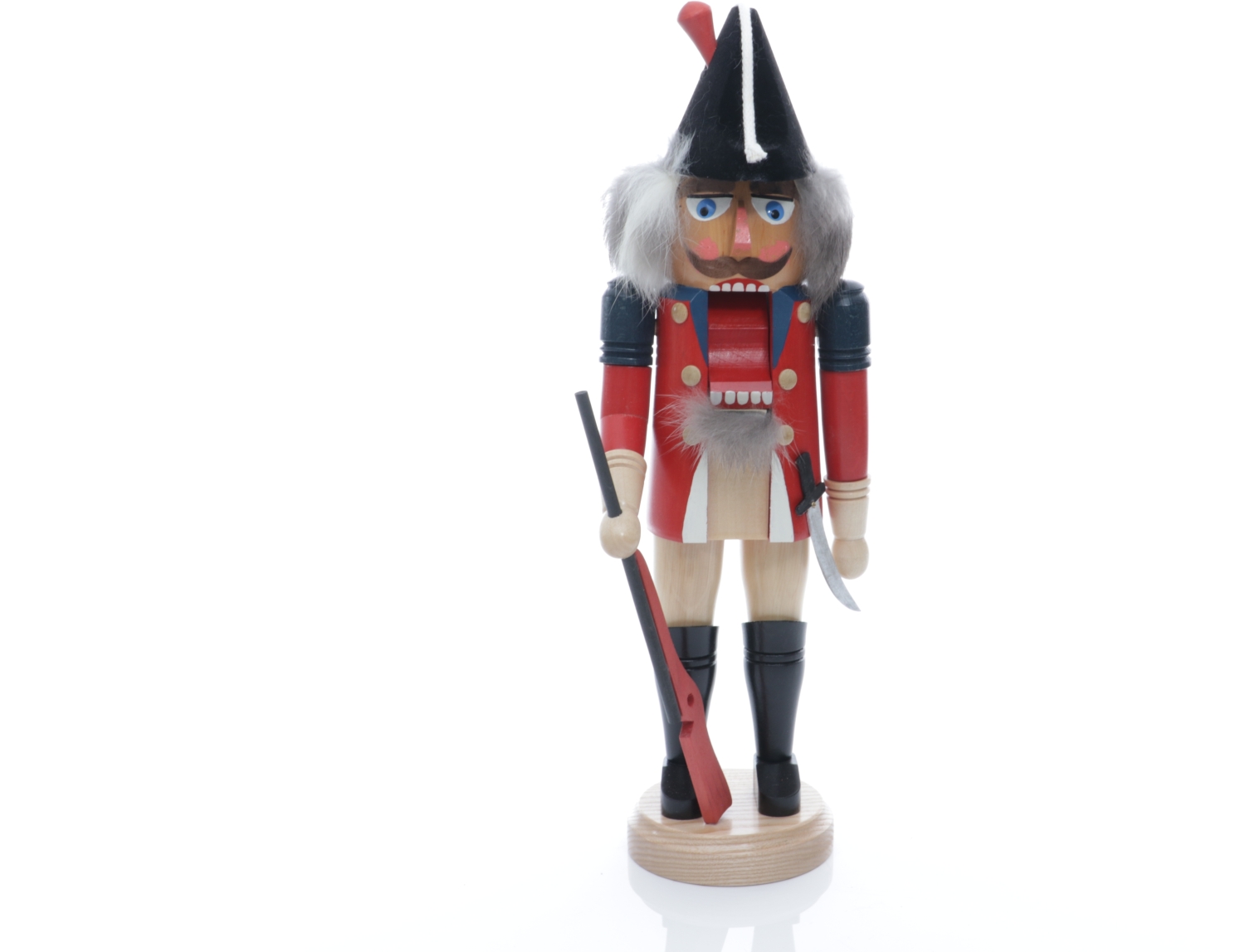 Weihnachtsfigur - Nußknacker Englischer Offizier mit Gewehr und Schwert - Ansicht Geöffneten Mund