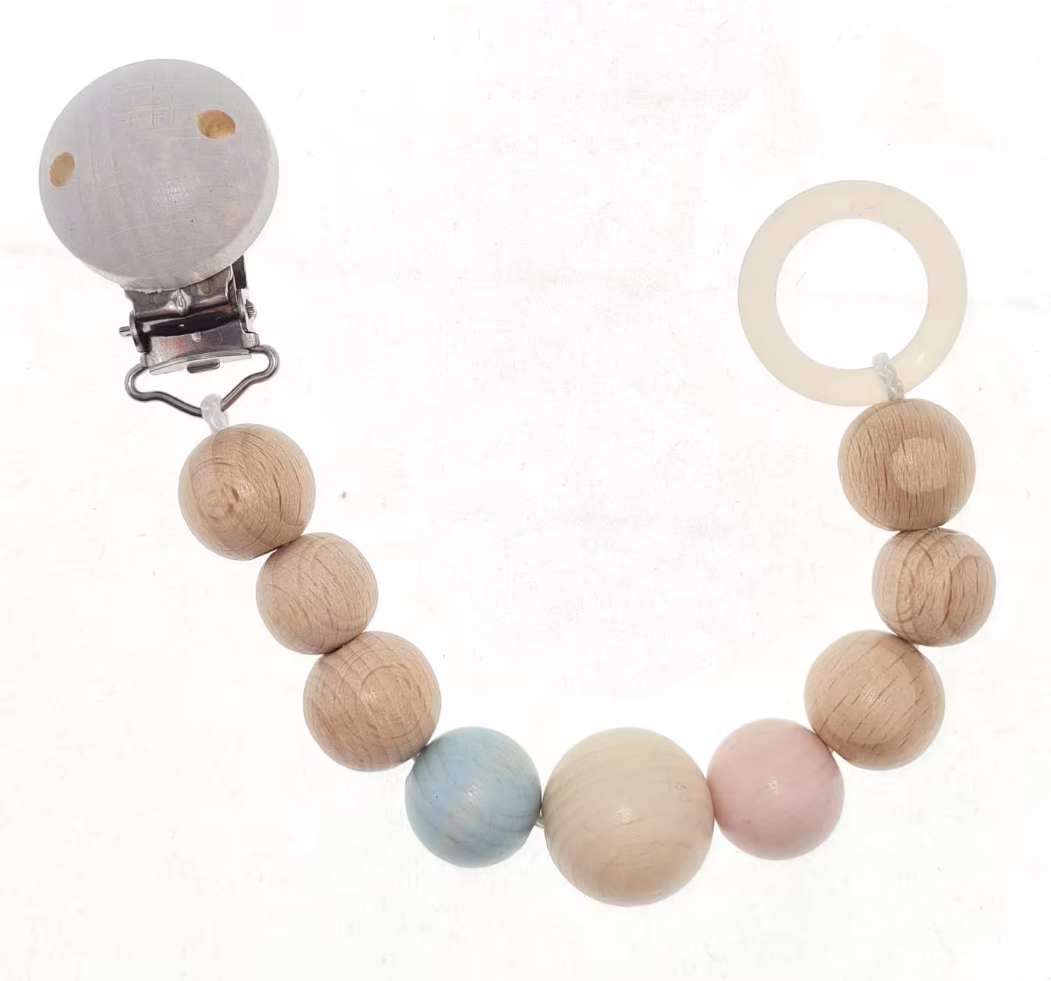 Schnullerkette in Rosa-Blau mit Holzperlen und Silikonring von Hess Holz Spielzeug, liebevoll