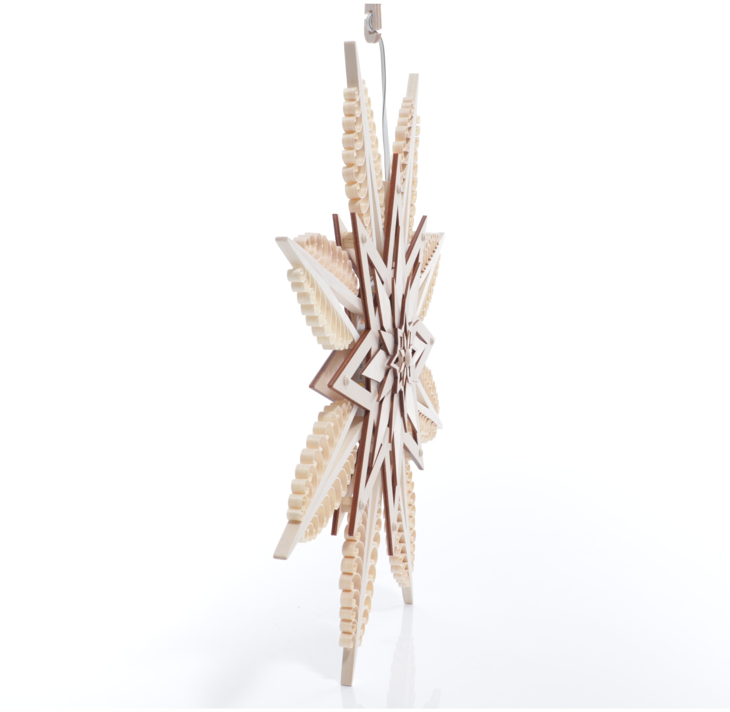 Fensterbild - Spanstern mit gestochenen Bäumchen mit LED-Beleuchtung Natur- Ansicht Rechts - Mit