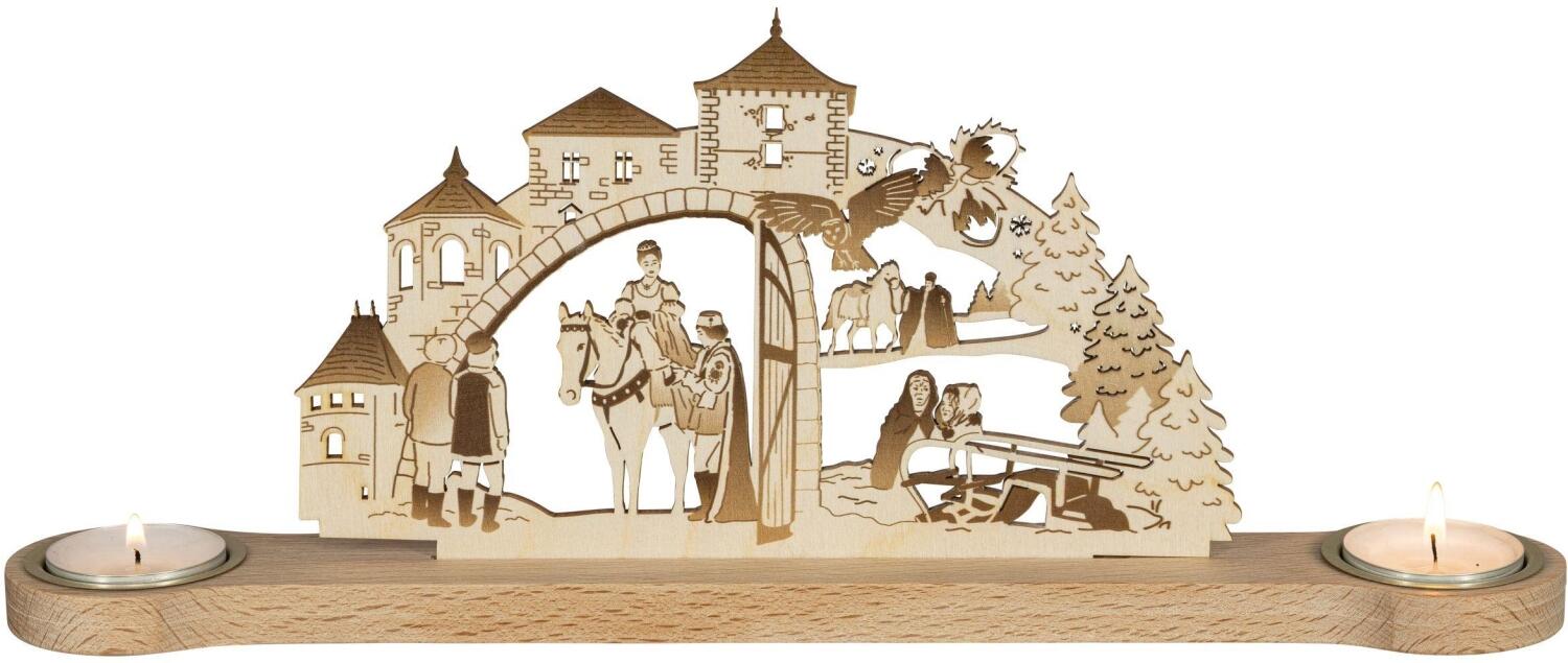 Lichterbogen &ndash; mit M&auml;rchenszenen Aschenbr&ouml;del naturfarben &ndash; limitierte Edition mit 2 Teelichthaltern &ndash; BxHxT 32 x 12 x 7 cm