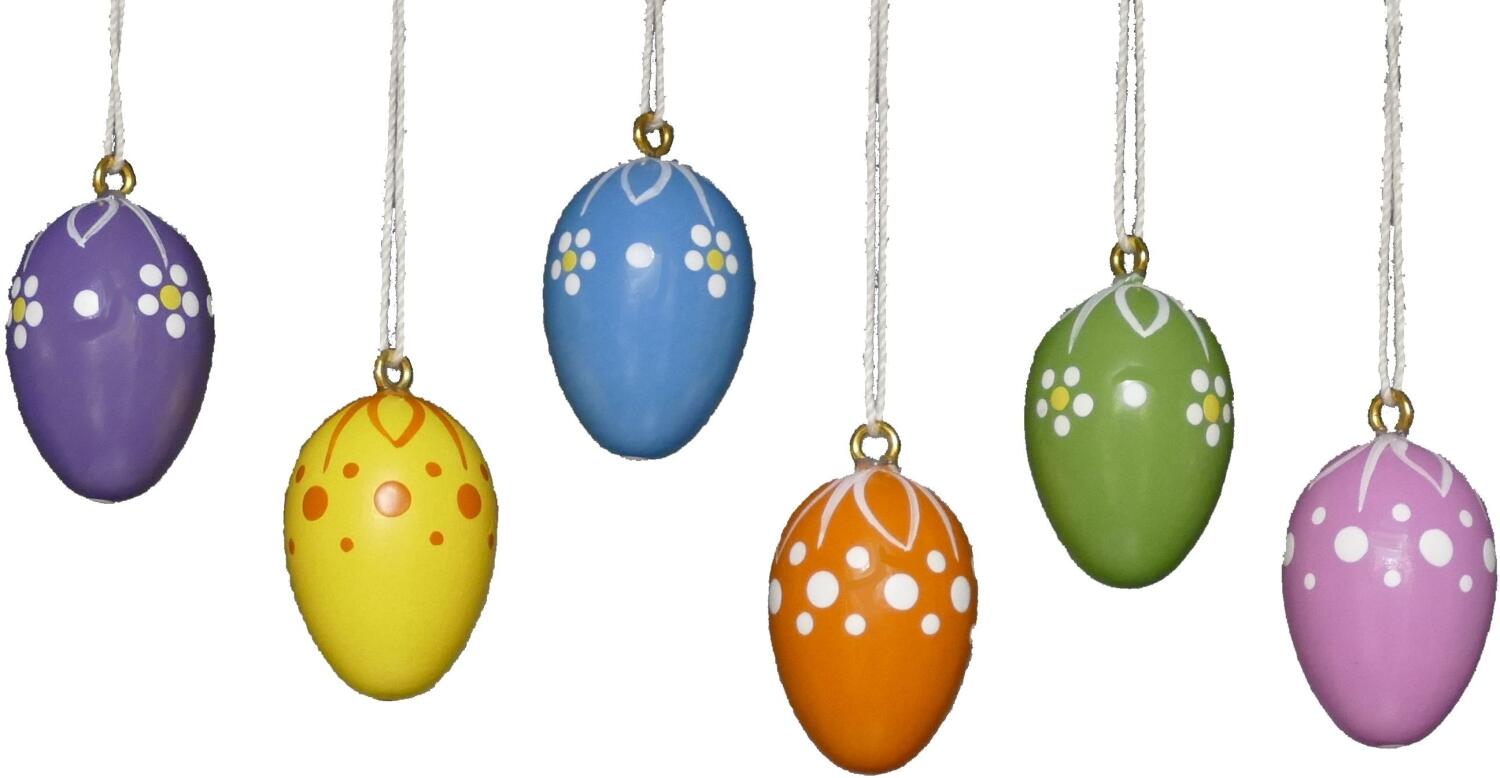 Ostereier &ndash; farbenfrohes Set aus 6 handbemalten Holzeiern mit Blumen- und Punktmustern, sortiert in Lila, Gelb, Blau, Orange, Gr&uuml;n, Rosa &ndash; Gr&ouml;&szlig;e 2,5 cm