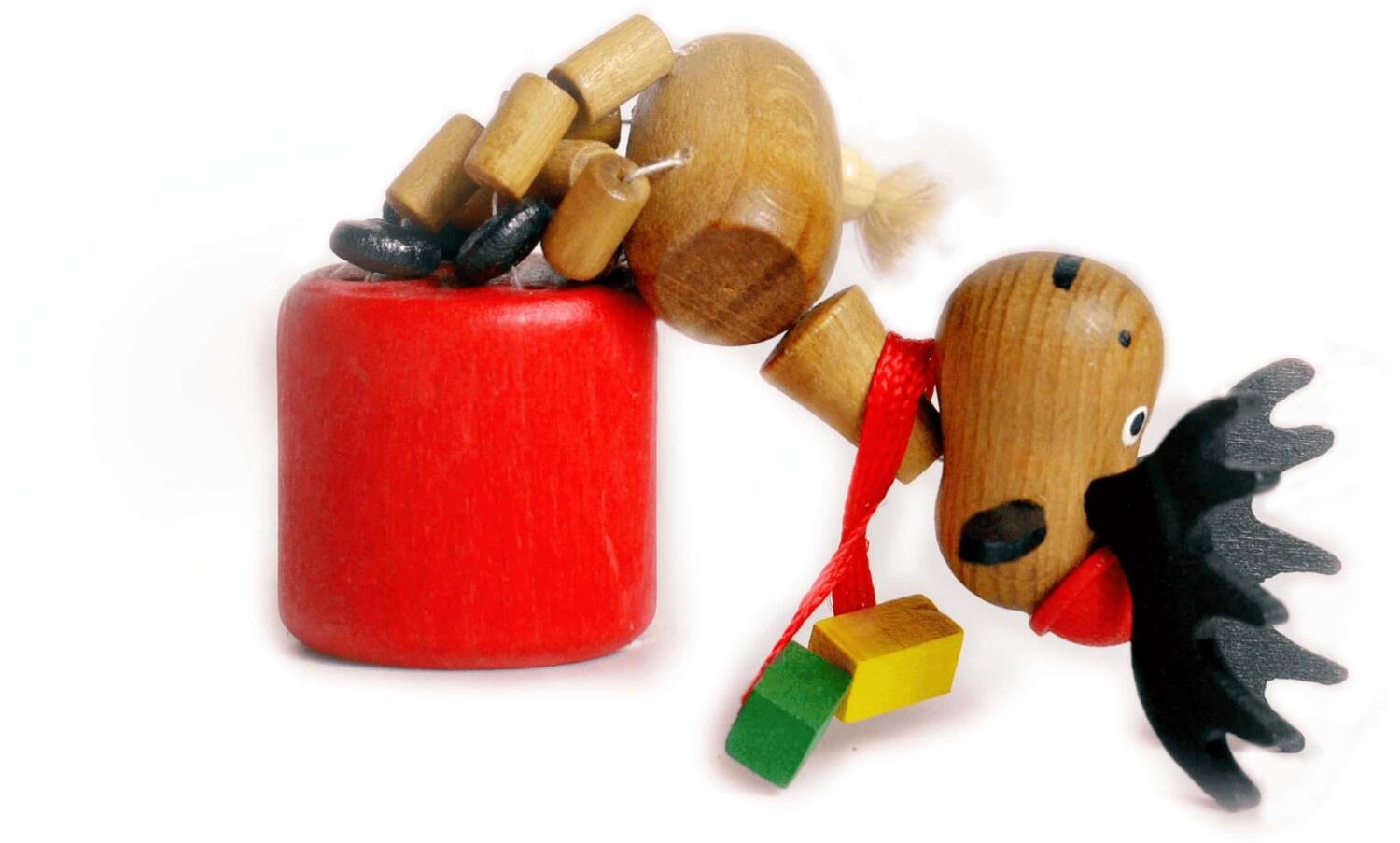 Wackelfigur &ndash; Fr&ouml;hliches Holzspielzeug Weihnachtselch &ndash; H&ouml;he ca. 10,5 cm