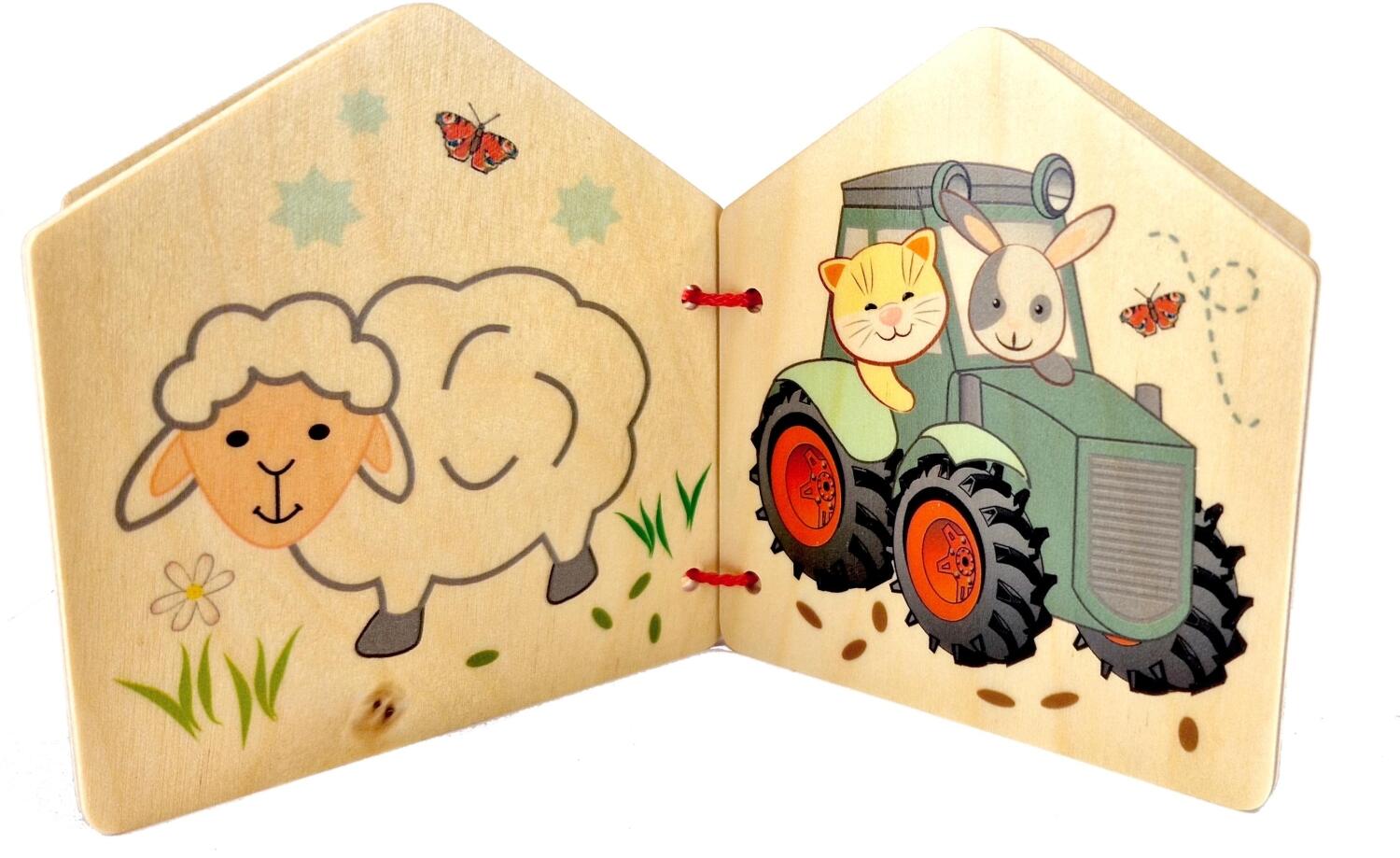 Holzbuch – tolles Holzbilderbuch mit farbigen Mäusemotiven – BxHxT 11 x 10 x 1,5 cm