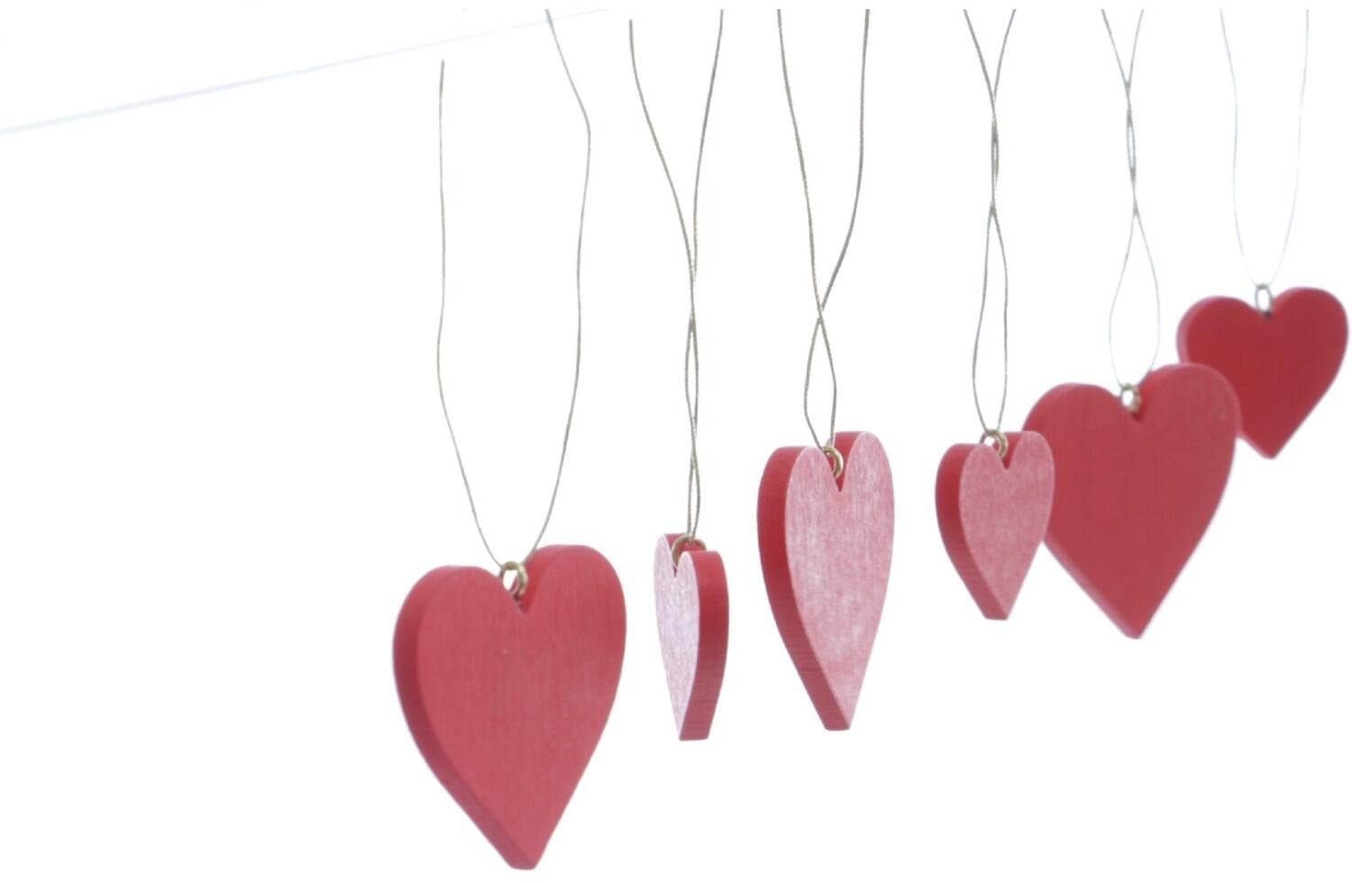 Baumbehang - 3 kleine und 3 große Herzen zum Hängen in Rot - Ansicht Rechts - Damit kommt jeder