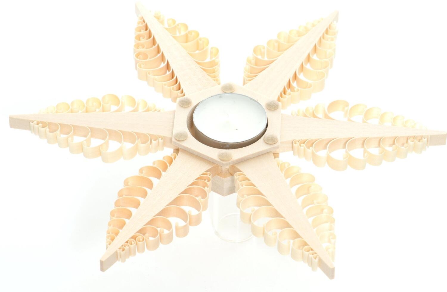 Tischschmuck - Teelichthalter als Spanstern aus 6 gestochenen Bäumchen mit Punkten - Hergestellt im