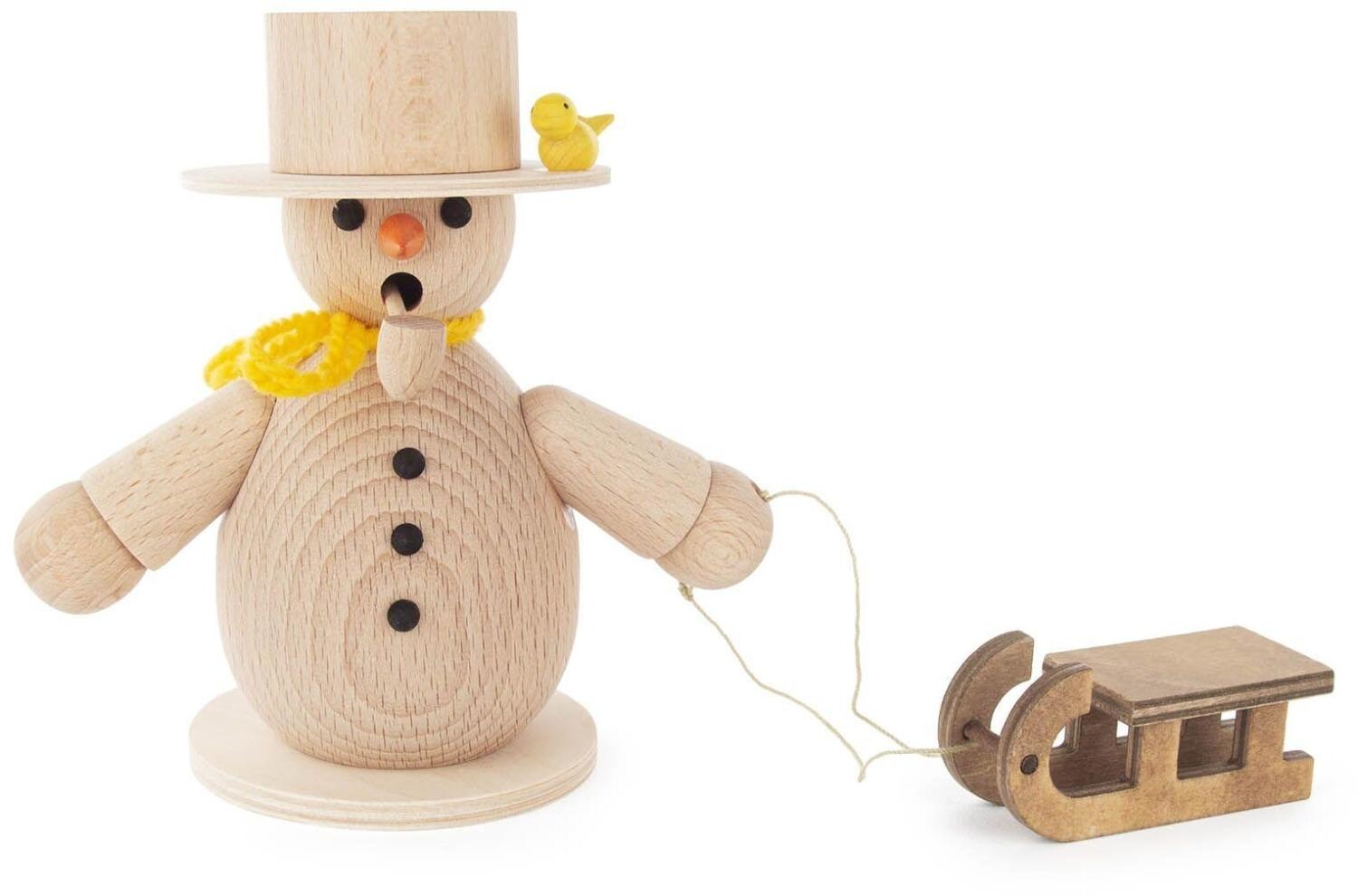Bastelsatz Räuchermann Schneemann mit Schlitten aus Holz von Dregeno, 21 cm, naturfarbener
