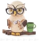 Räuchermann – liebevolle Eule mit filigraner Brille und Pfeife, naturfarben – BxHxT = 16,5 x 15 x