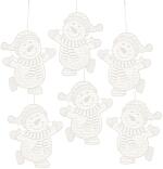 Baumschmuck – fröhliche Schneemänneranhänger mit Mütze und Schal aus Plauener Spitze – BxHxT 8 x 9 x