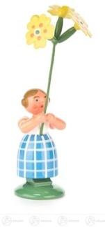 Blumenmädchen – liebevoll bemalt mit Himmelschlüsselstrauß, gelbem Kleid und grünem Sockel – H 11,5 