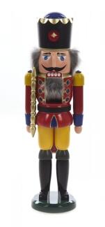 Nussknacker – majestätischer König mit goldener Krone und Zepter, rot-gelb bemalt – BxHxT = 15 x 50 