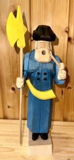 Räuchermann – detailreicher Nachtwächter mit farbiger Laterne und Trompete, blau-gelb – BxHxT = 10 x