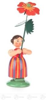 Blumenmädchen – liebevoll bemalt mit lachsfarbener Geum-Blume und grüner Tracht – H = 10,5 cm