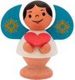 Miniaturfigur – fröhlicher Engel mit blauen Flügeln und rotem Herz – BxHxT 4 x 4,5 x 2,5 cm