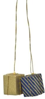 Baumbehang – kunstvoll handbemalte Pakete in Gold und Blau, detailreich und verspielt – BxHxT = 2 x 