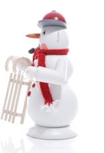 Räucherfigur - Räuchermann Schneemann Rot mit Hörnerschlitten - Ansicht Links - gehört auf jeden Weihnachtstisch