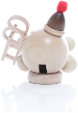 R&auml;ucherfigur - R&auml;ucherschneeball Natur mit Schlitten und Bommelm&uuml;tze - Ansicht Hinten