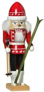Nußknacker – detailreicher Skifahrer mit roter Mütze und Fellbart, winterlich gestaltet – BxHxT = 10