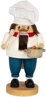 Nussknacker – detailreicher Koch mit Mütze, Schürze und Gemüse-Topf, farbenfroh – H = 20 cm