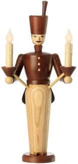 Lichterfigur naturbelassener Bergmann mit Uniform und elektrischen Kerzen aus Holz von Seiffener