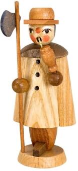 Vitrinenfigur – liebevoll gestalteter Nachtwächter mit Mantel und Pfeife, naturfarben – BxHxT = 5 x 
