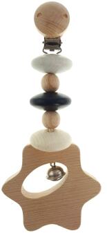 Wagenanhänger – liebevoller Holzstern mit Glöckchen in Schwarz-Natur – BxHxT 8 x 19 x 3,5 cm