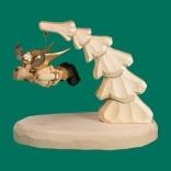 Dekoration – filigraner schwebender Elch, handgeschnitzt und bunt bemalt – HxB = 9 x 7 cm