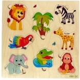 Holzpuzzle – buntes Tierpuzzle mit fröhlichen Dschungelmotiven – BxHxT 24,5 x 1 x 24,5 cm