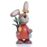 Osterfigur – Liebevoll bemalte stehende Häsin mit Frühlingszweig und Eiern – HxB ca. 12x5 cm