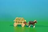 Miniatur Gespann Leiterwagen in natur mit Pferde , Ladung: Heu Länge ca 9cm