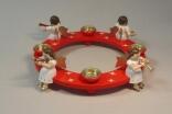 Kerzenhalter – liebevolles Engelquartett mit filigranen Teelichtern, rot – H = 12 cm