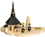 Kerzenhalter Lichthalter mit Seiffener Kirche und Kurrende dunkel Höhe ca 13cm