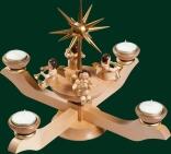 Adventsleuchter – naturfarbene Engel mit goldenem Stern und detailreichen Instrumenten – BxHxT = 24 