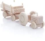 Holzspielzeug - Miniaturfahrzeug Traktor mit Langholz auf dem Anhänger Natur - HxBxT 3,5x7,5x3cm