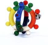 Motorikrassel – farbenfrohe Kugel mit Holzringen und Glocke – BxHxT 8 x 8 x 8 cm